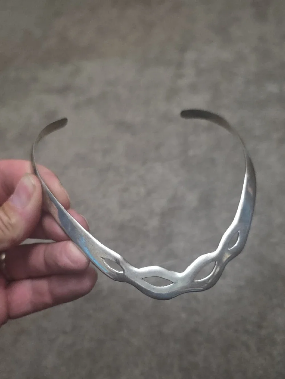 Sterling Silver Collar Necklace with Wave-Form Cutout Design - Mexico